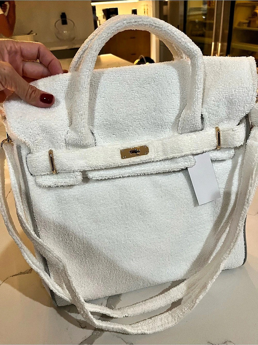in White NWT Terry cloth Birkin tote